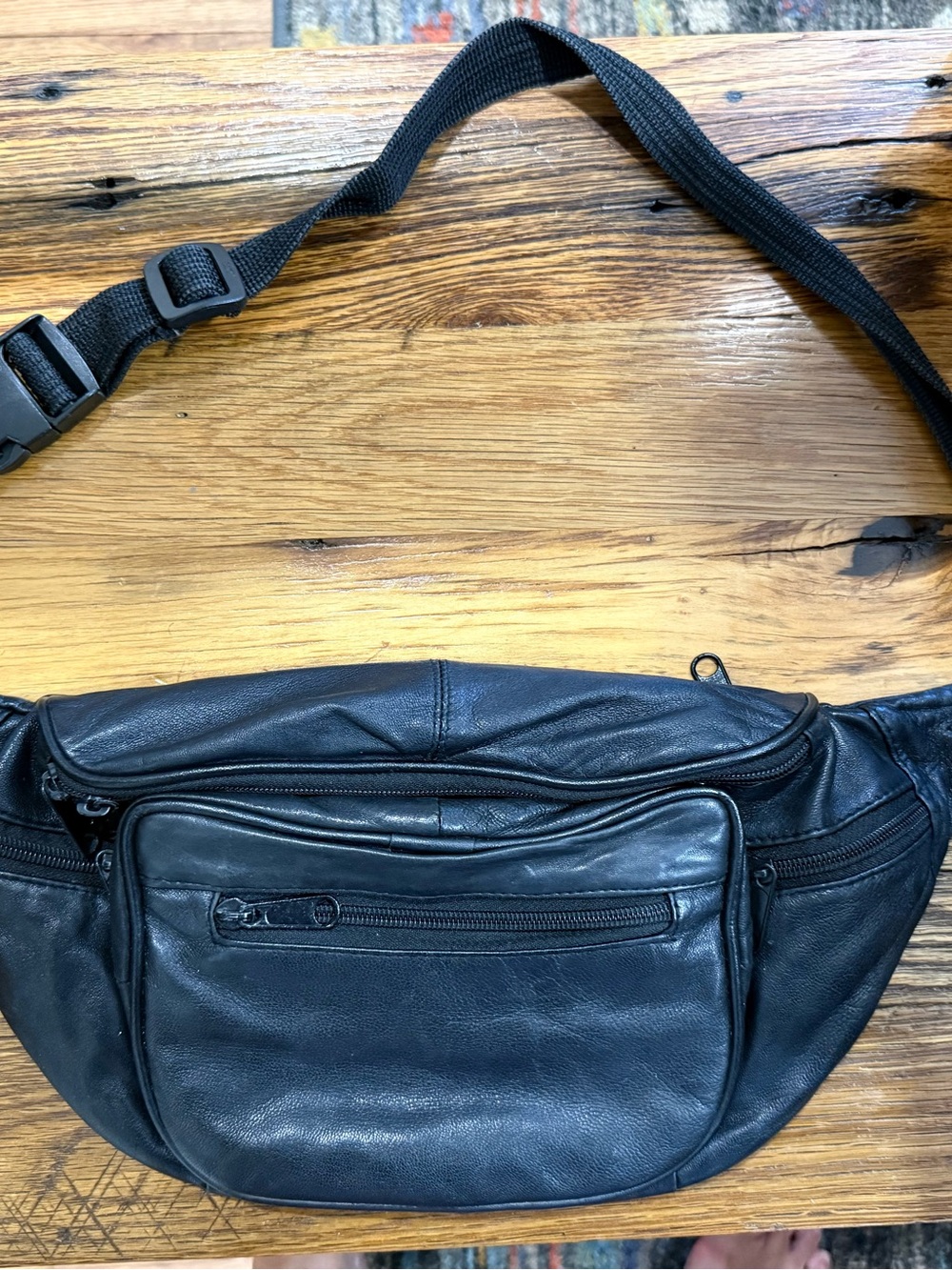 Black Leather Waist Bag / Fanny Pack